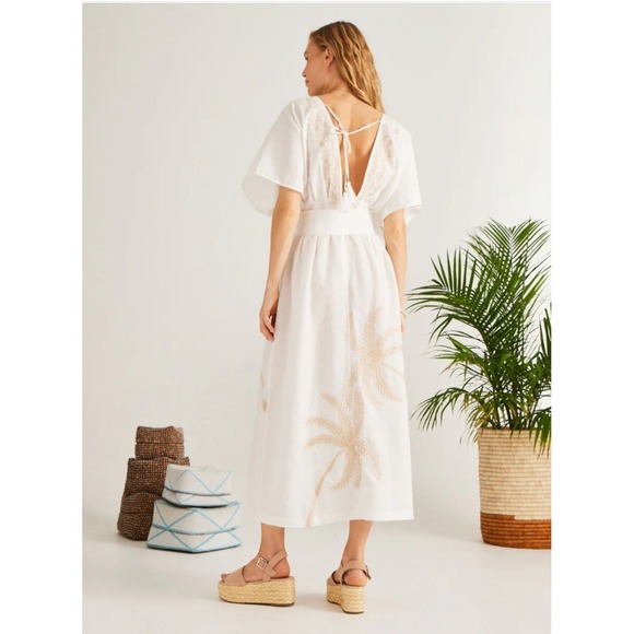 NEW! Calypso St. Barth Penelope Linen Embroidered Maxi Dress White Palm S $425 - Picture 3 of 16